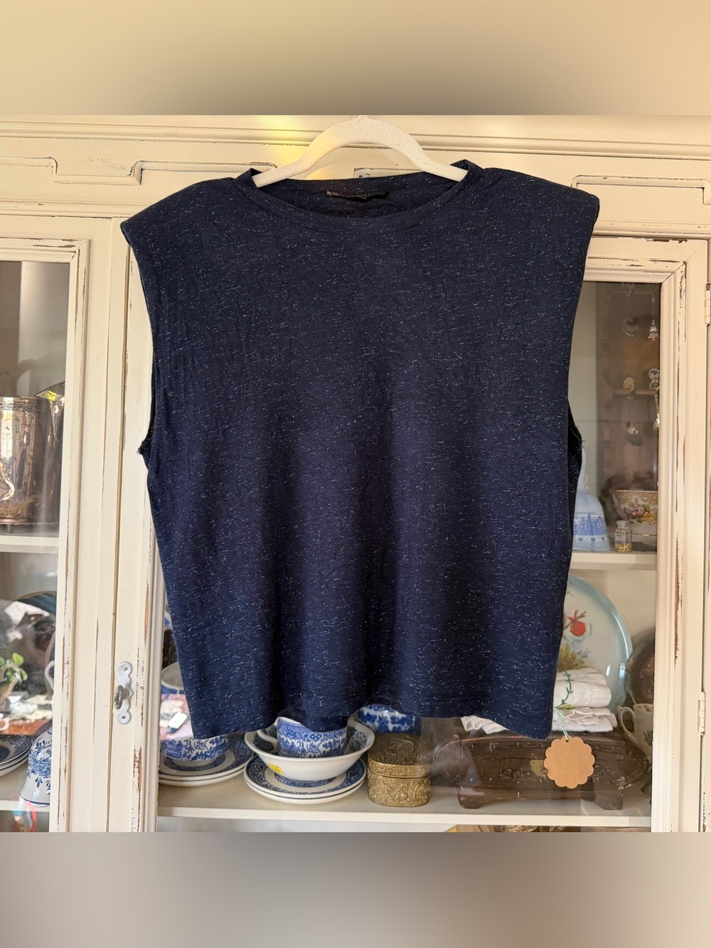 All Saints Navy Speckled Sleeveless Muscle Tee